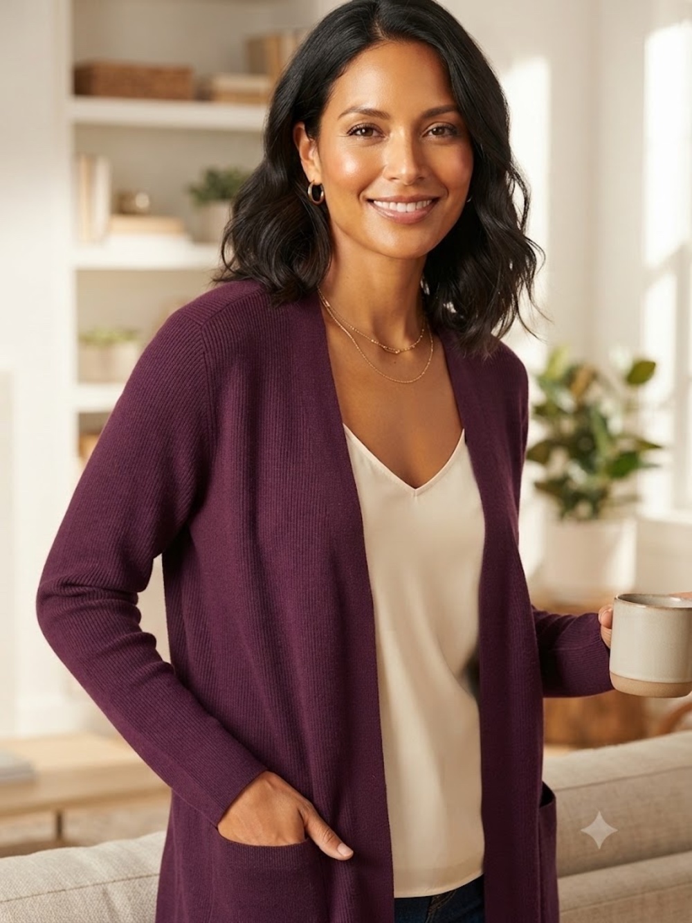 croft & barrow Open-Front Cardigan Sweater - Plum